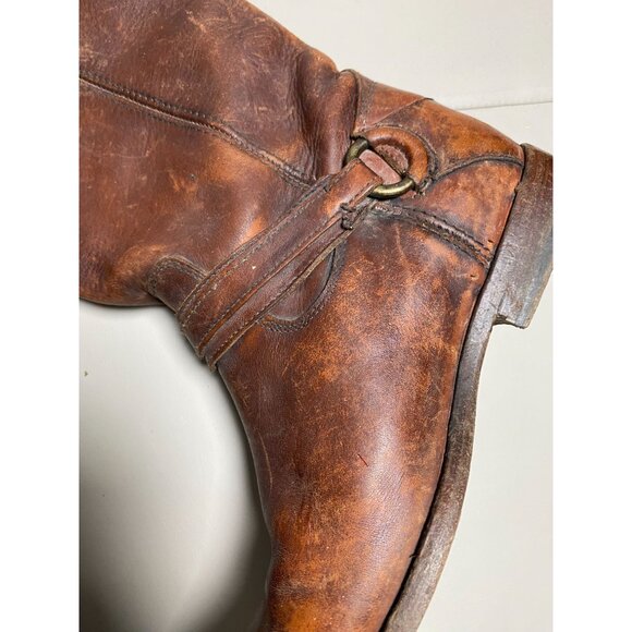 Frye Leather Phillip Ring Harness Boots Women 7.5 B Tall Brown Equestrian Buckle - Picture 4 of 16